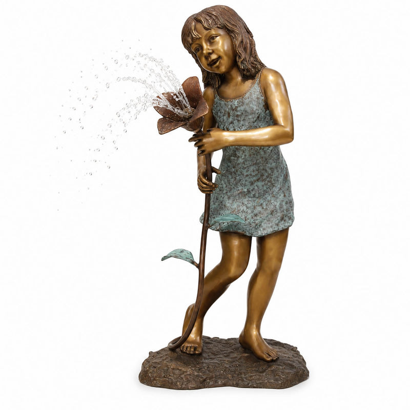 Girl with Flower Bronze Fountain Sculpture