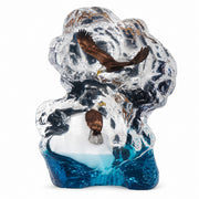 Glacial Voyage sculpture by Kitty Cantrell. Subject is two bald eagles in a natural setting with water and rock