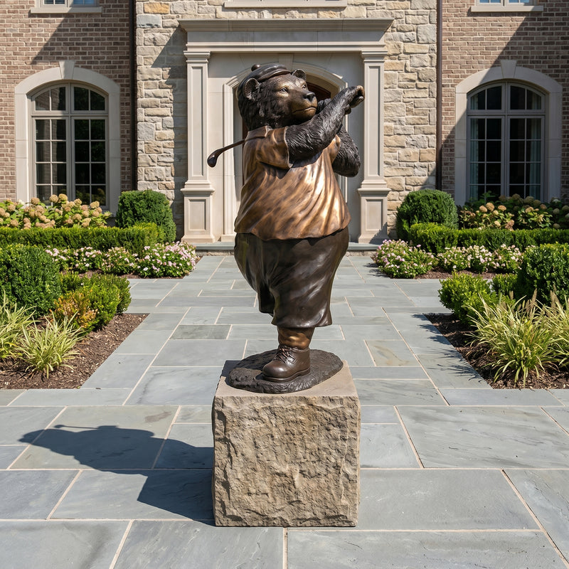 Golfing Bear Bronze Sculpture
