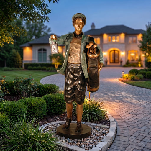 golf caddy statue with lantern