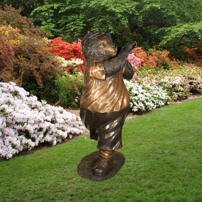 Golfing Bear Bronze Sculpture