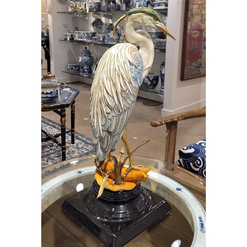 Great Blue Heron Sculpture-Porcelain & Bronze