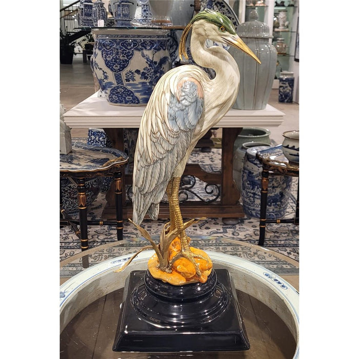 Great Blue Heron Sculpture-Porcelain & Bronze