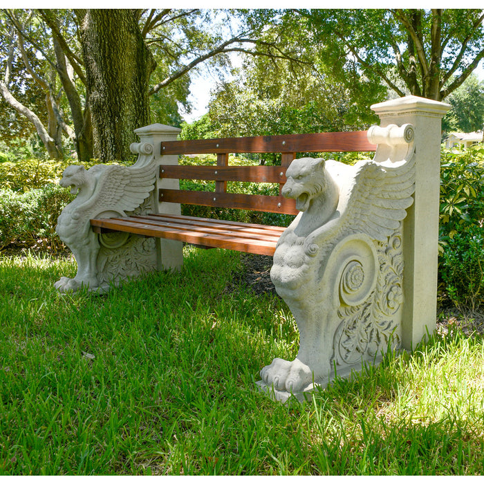 Griffin Garden Bench-Teak & Stone