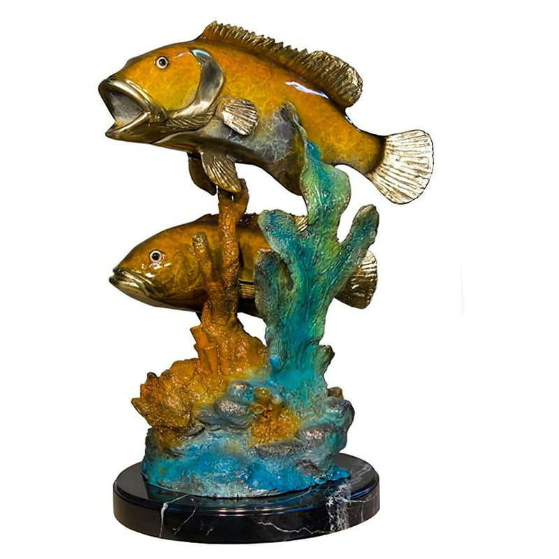 Bronze Grouper Fish Sculpture on Marble Base