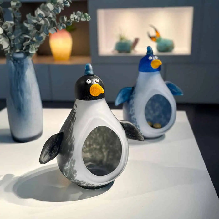 Huggy Art Glass Penguin Bowl by Borowski-Black