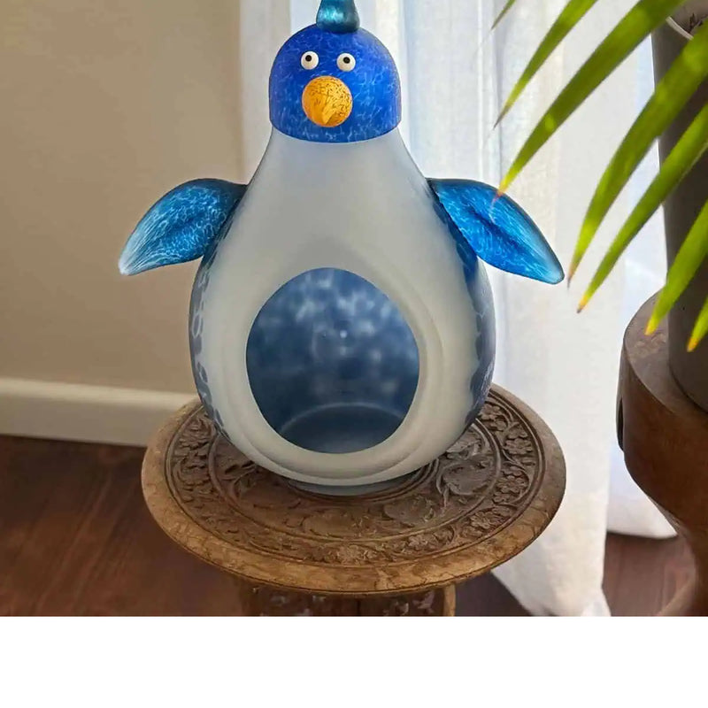 Huggy Art Glass Penguin Bowl by Borowski-Blue