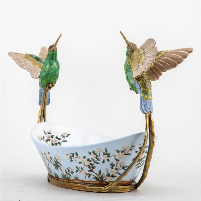 Hummingbirds Bowl-Porcelain & Bronze