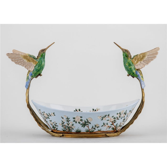 Hummingbirds Bowl-Porcelain & Bronze