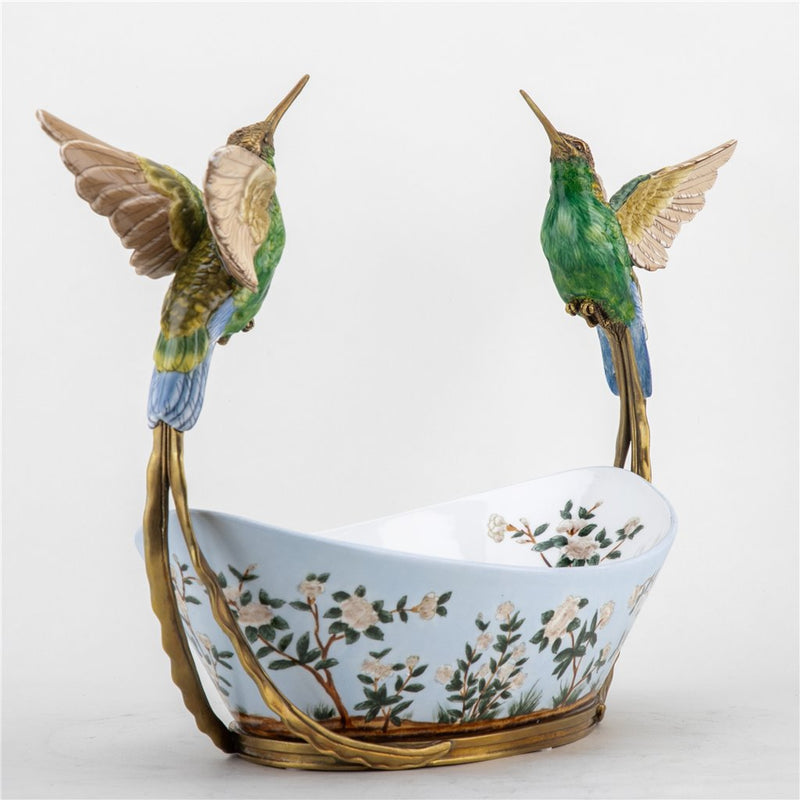 Hummingbirds Bowl-Porcelain & Bronze