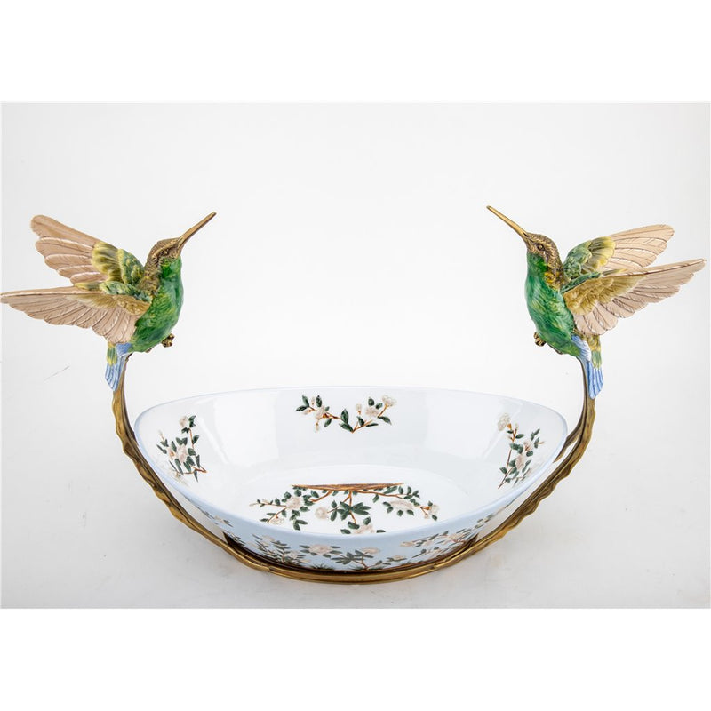 Hummingbirds Bowl-Porcelain & Bronze