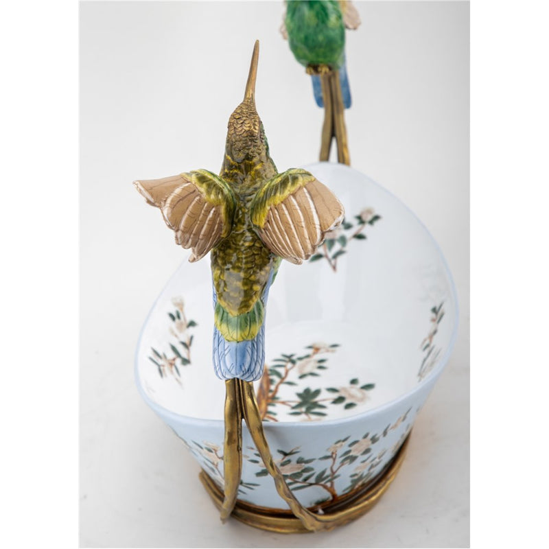 Hummingbirds Bowl-Porcelain & Bronze