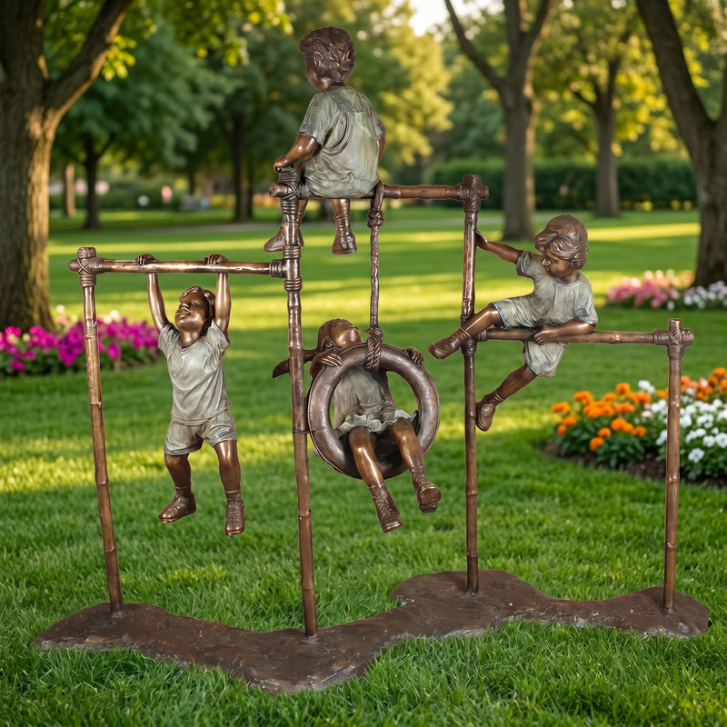 Kids on Monkey Bars - Playground Bronze Sculpture