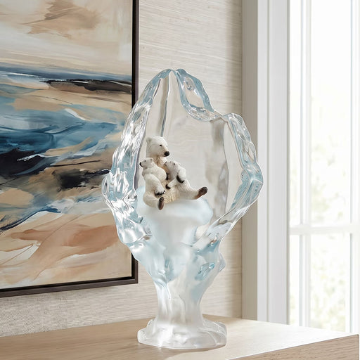 Polar bear lucite sculpture on table