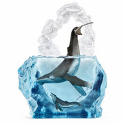 Kindred Souls Whale Sculpture by Kitty Cantrell. Mom and baby whale Lucite and pewter mixed media sculpture. White background
