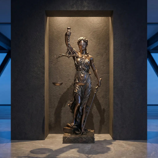 Blind Lady Justice Statue in modern style law office