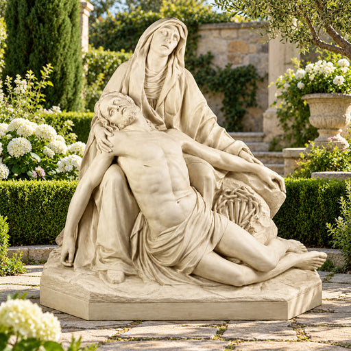 Pieta Garden Statue in garden setting