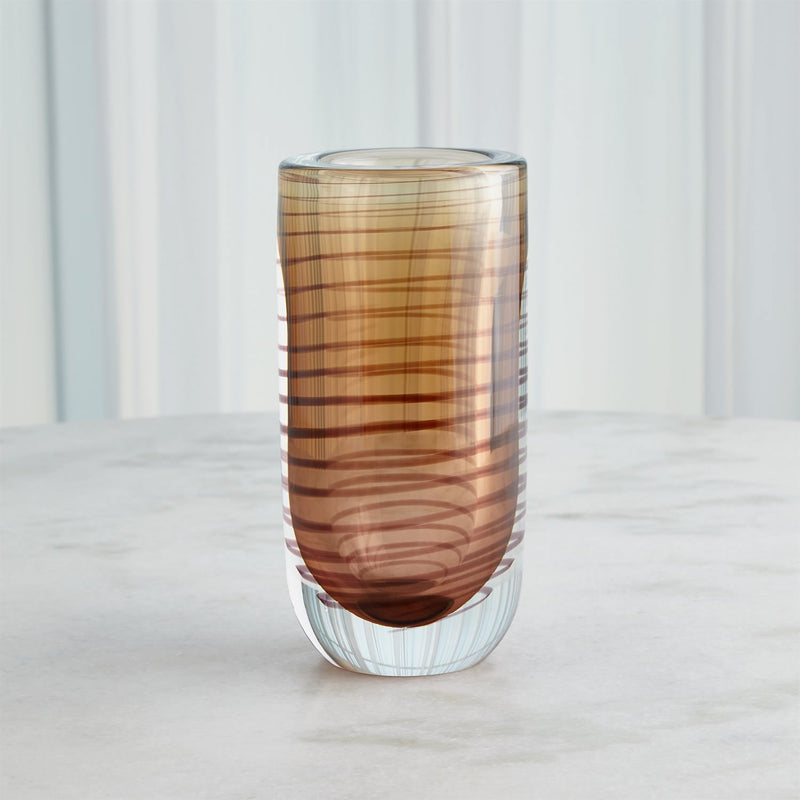 Art Glass Spiral Amber Vase