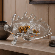 lucite sculpture of mother bear and cubs hunting fish. Title of sculpture: Life Lessons. Artist: Kitty Cantrell