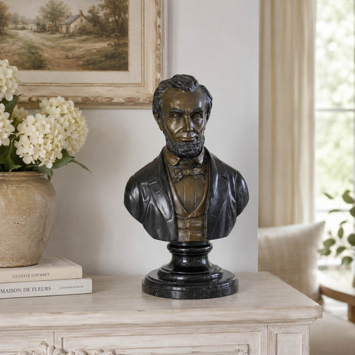 Bronze bust of Abraham Lincoln on console table