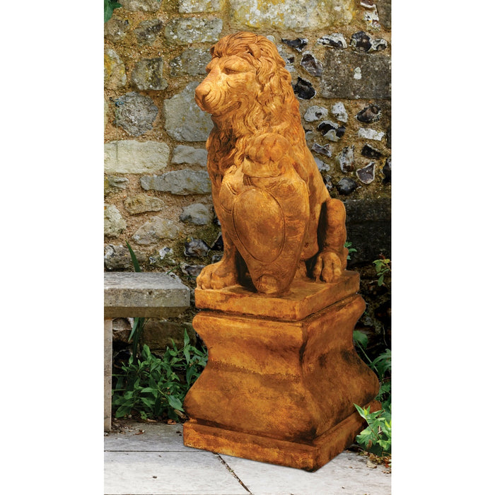 Lion Statue on Pedestal Pair- Cast Stone