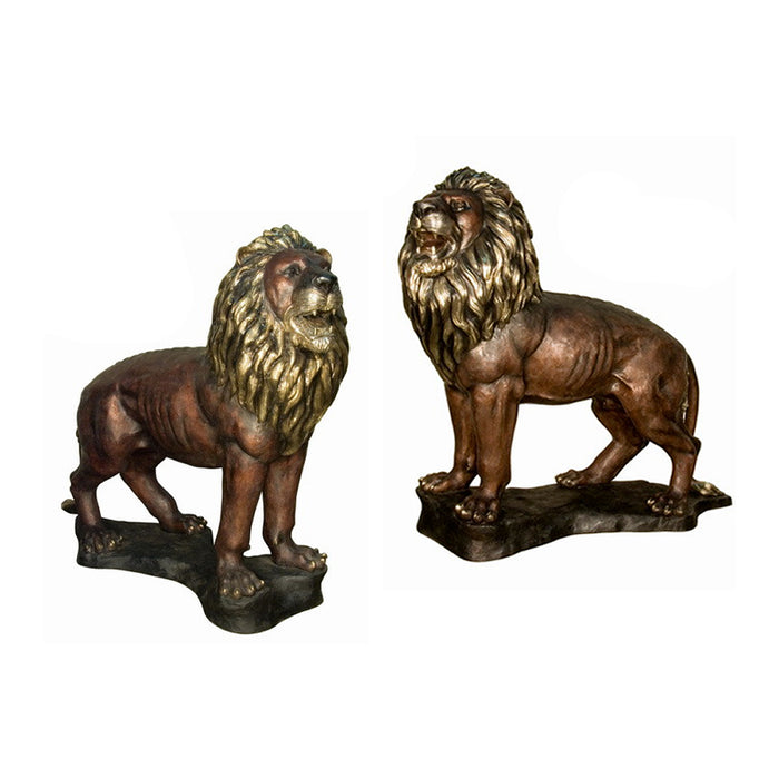 Bronze Roaring Lions Statue Pair