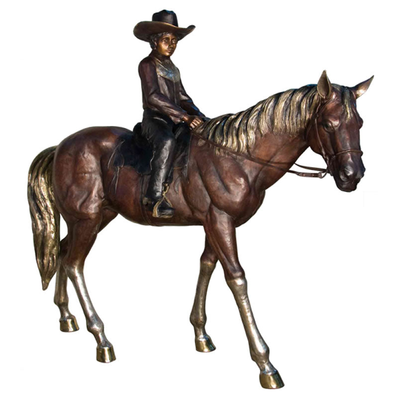 Young Cowboy on Horse Bronze Sculpture