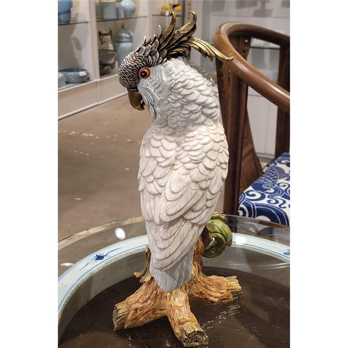 White Macaw Parrot Sculpture-Porcelain & Bronze