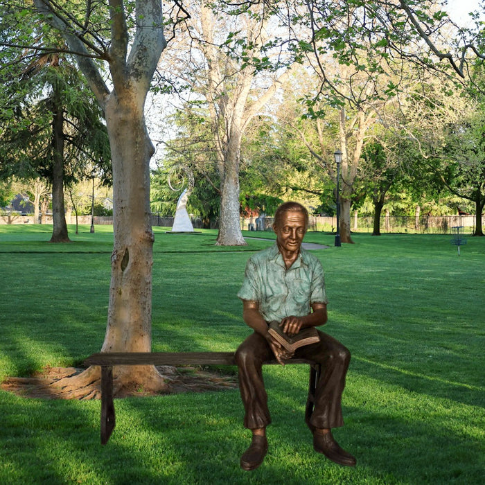 Gentleman Reading on Bench Bronze Sculpture