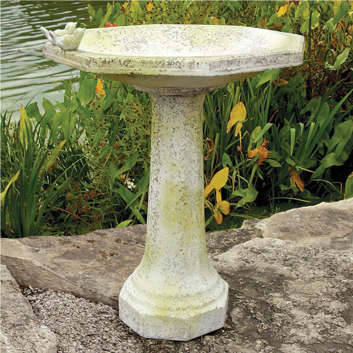 Octagon Bird Bath with Birds