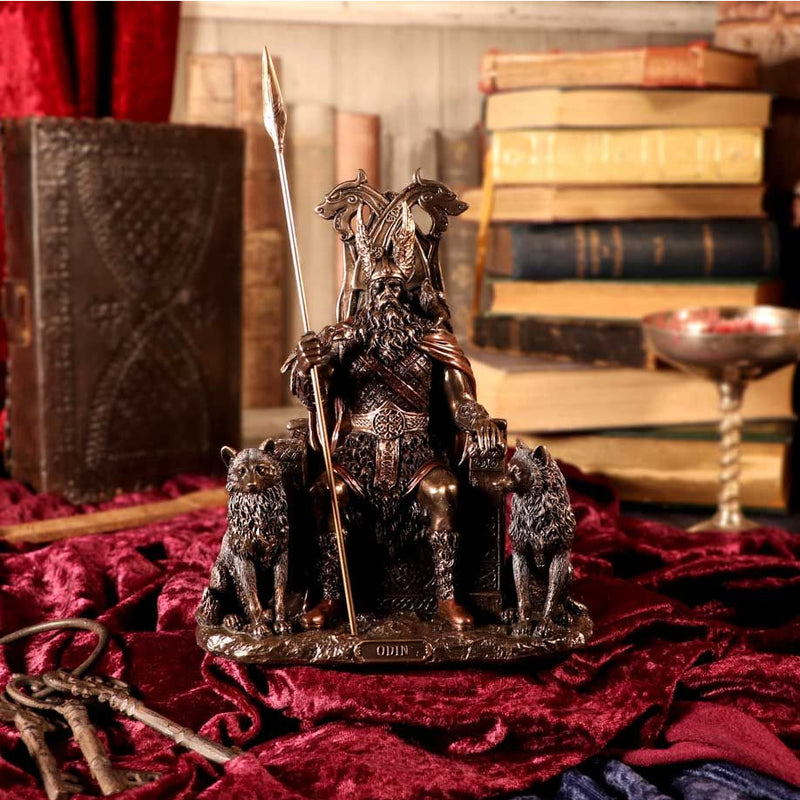 Odin Sitting On Throne With Geri And Freki Statue