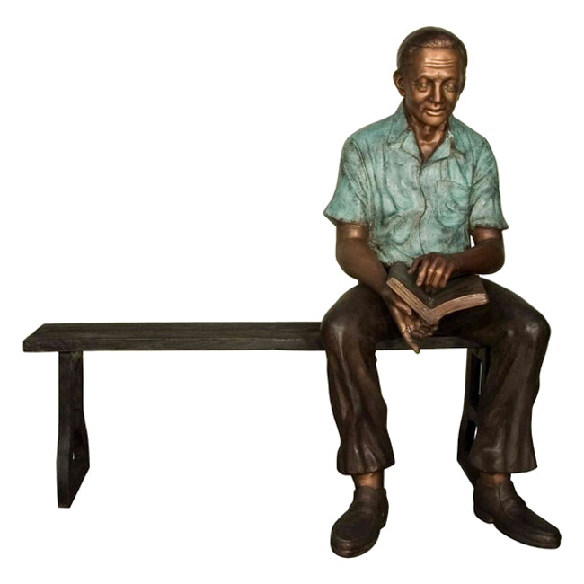 Gentleman Reading on Bench Bronze Sculpture