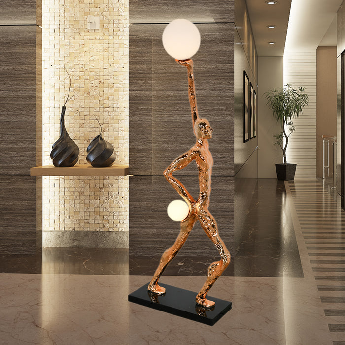 Lighted Orbs Gold Figure Floor Sculpture