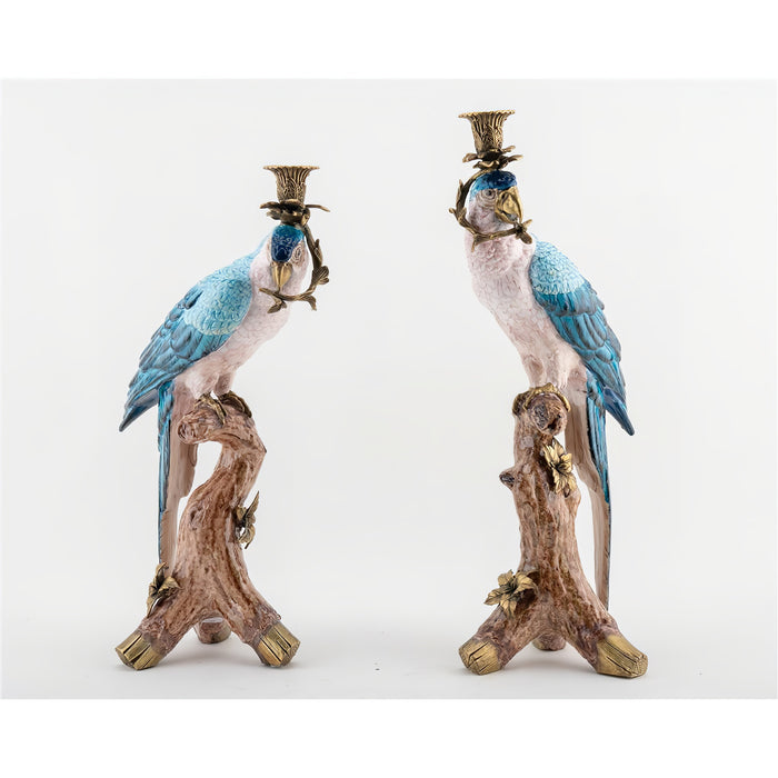Parrot Candle Holders Set of 2-Porcelain & Bronze