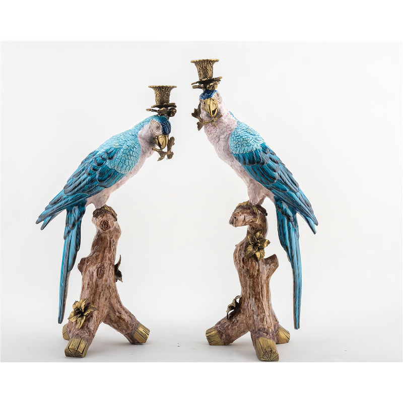Parrot Candle Holders Set of 2-Porcelain & Bronze