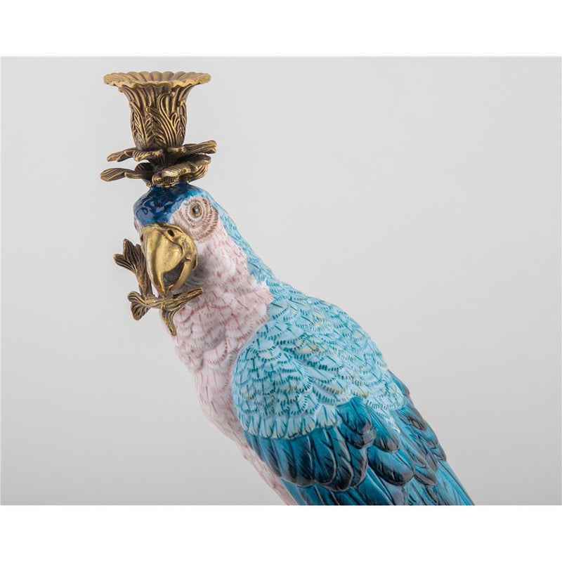 Parrot Candle Holders Set of 2-Porcelain & Bronze