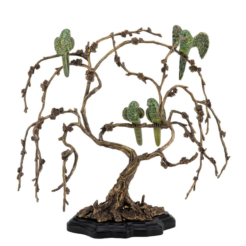 Tropical Birds in Tree Sculpture-Porcelain & Bronze