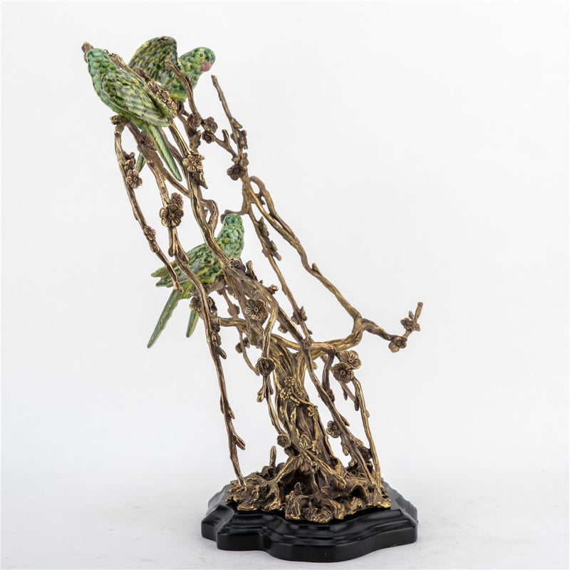 Tropical Birds in Tree Sculpture-Porcelain & Bronze