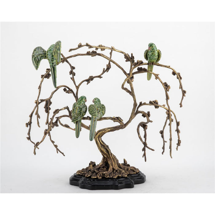 Tropical Birds in Tree Sculpture-Porcelain & Bronze