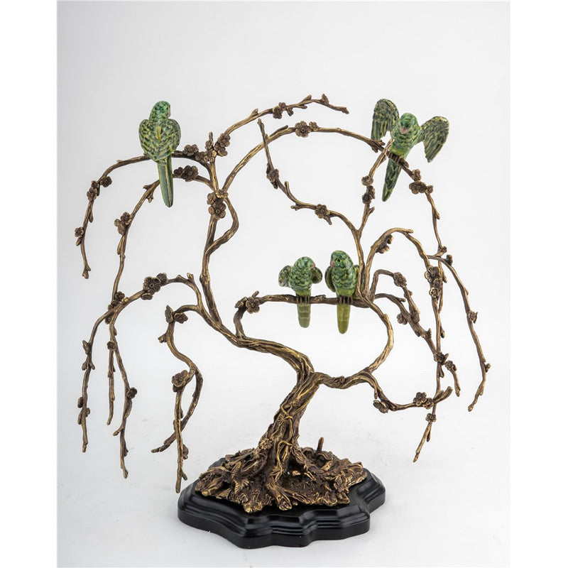 Tropical Birds in Tree Sculpture-Porcelain & Bronze