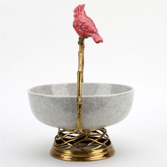 Perched Cardinals  Bowl-Porcelain & Bronze