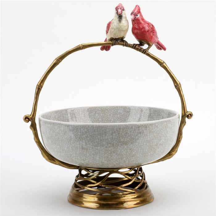 Perched Cardinals  Bowl-Porcelain & Bronze