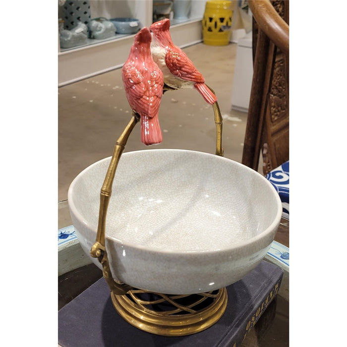 Perched Cardinals  Bowl-Porcelain & Bronze