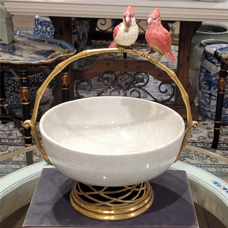 Perched Cardinals  Bowl-Porcelain & Bronze