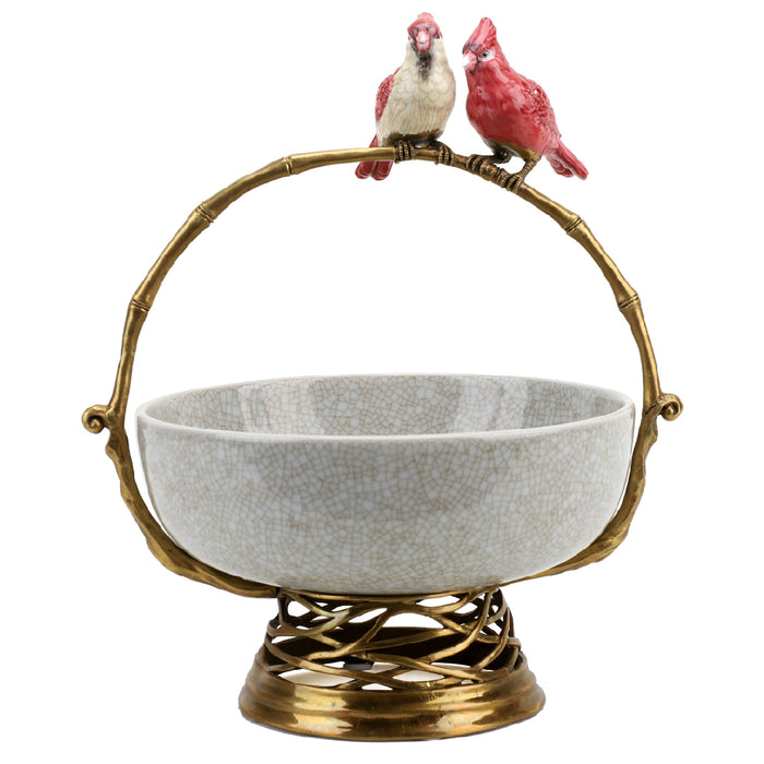 Perched Cardinals  Bowl-Porcelain & Bronze