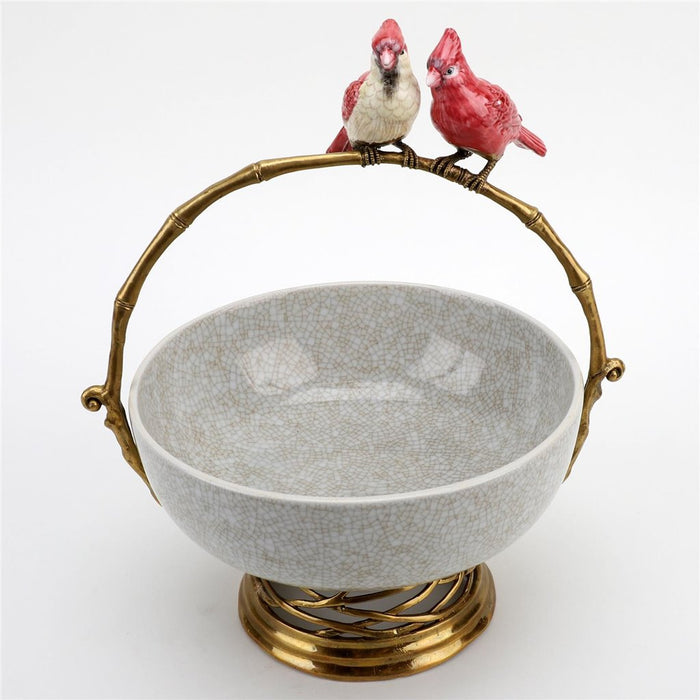 Perched Cardinals  Bowl-Porcelain & Bronze