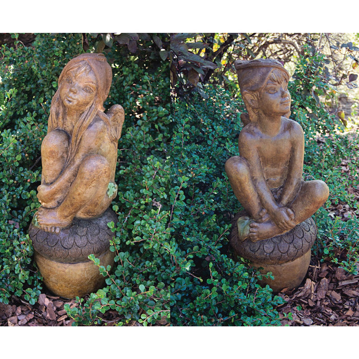Pixie Children Garden Statue Set of 2- Cast Stone