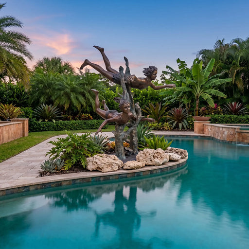 Sculpture ideas for pool. Two kids swimming bronze sculpture 