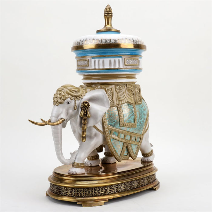 Elephant Sculpture with Lidded Urn-Porcelain & Bronze