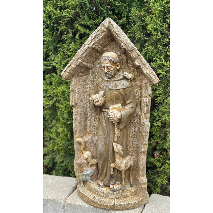 Saint Francis in Niche Garden Statue- Cast Stone